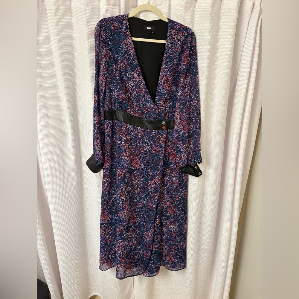 DKNY Long Sleeve Dress in Blue and Red